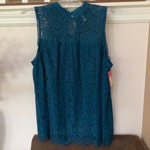 Deep Turquoise Blue Lace Top, size XL
